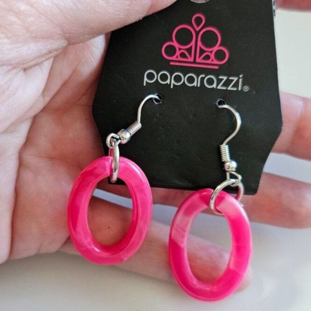 Paparazzi silver tone pink earrings